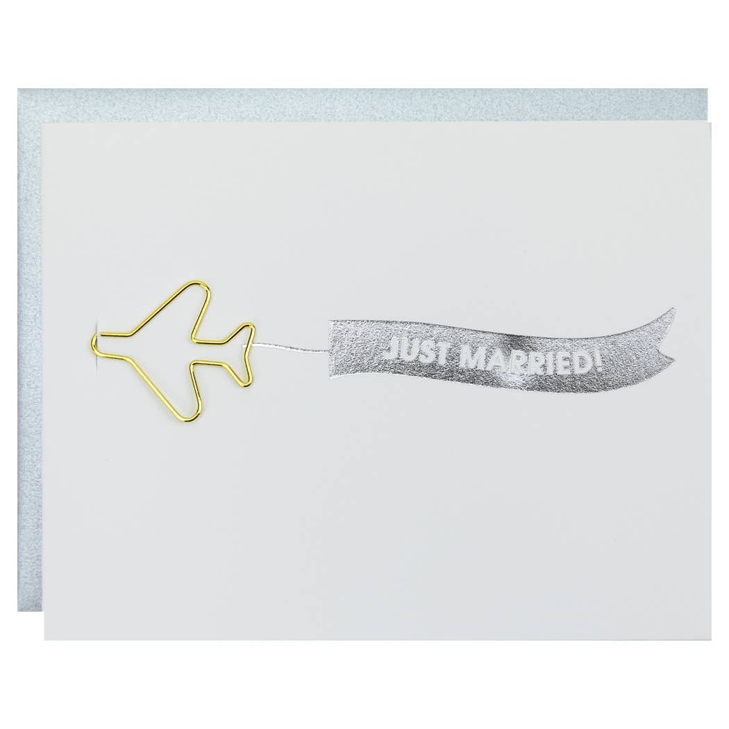 Banner: Just Married Paper Clip Letterpress Card